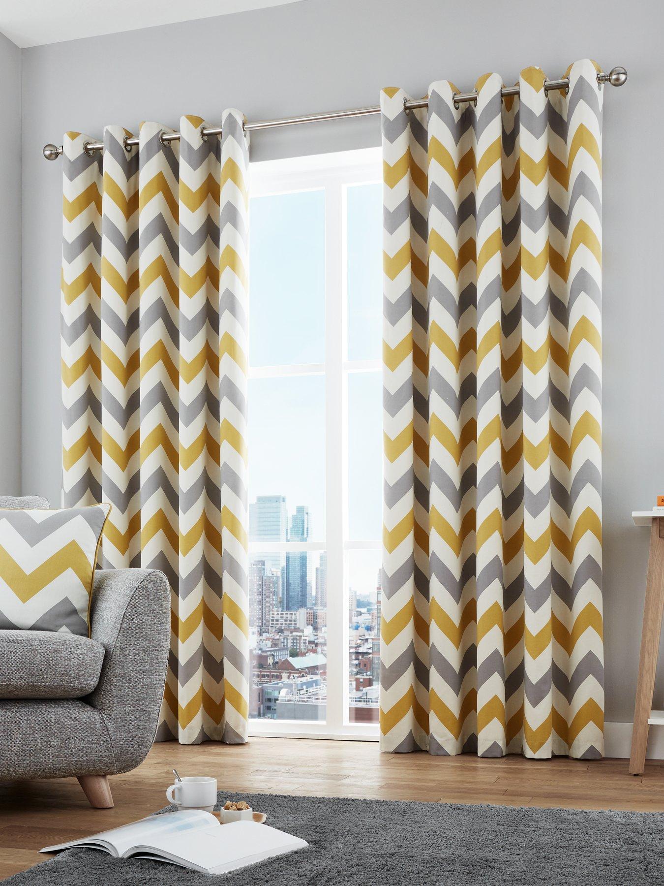 undefined Chevron 100% Cotton Lined Eyelet Curtains
