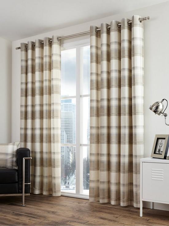 front image of fusion-balmoral-check-lined-eyelet-curtains