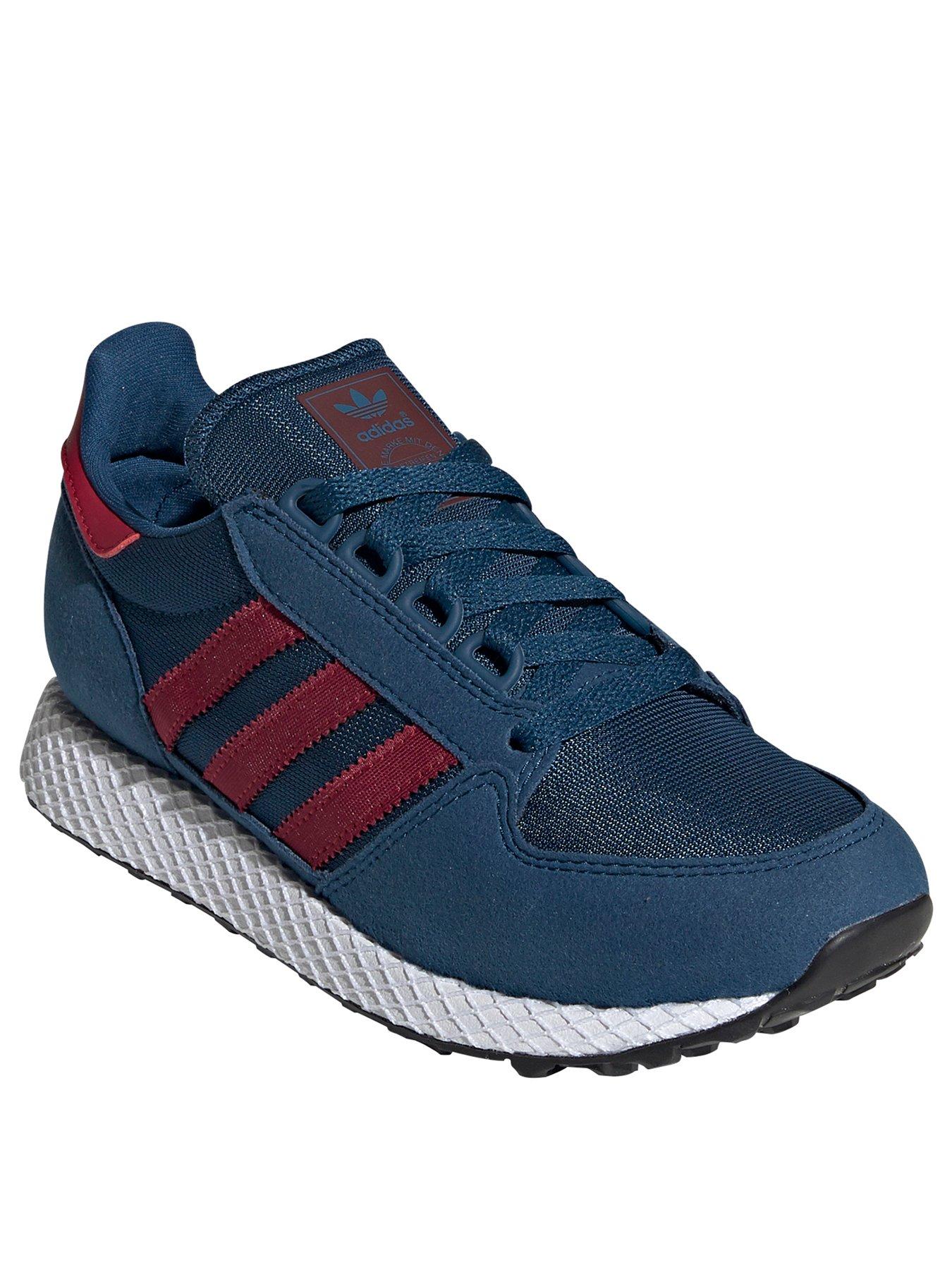burgundy and blue adidas trainers
