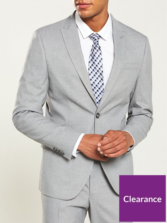 front image of river-island-grey-textured-skinny-suit-jacket