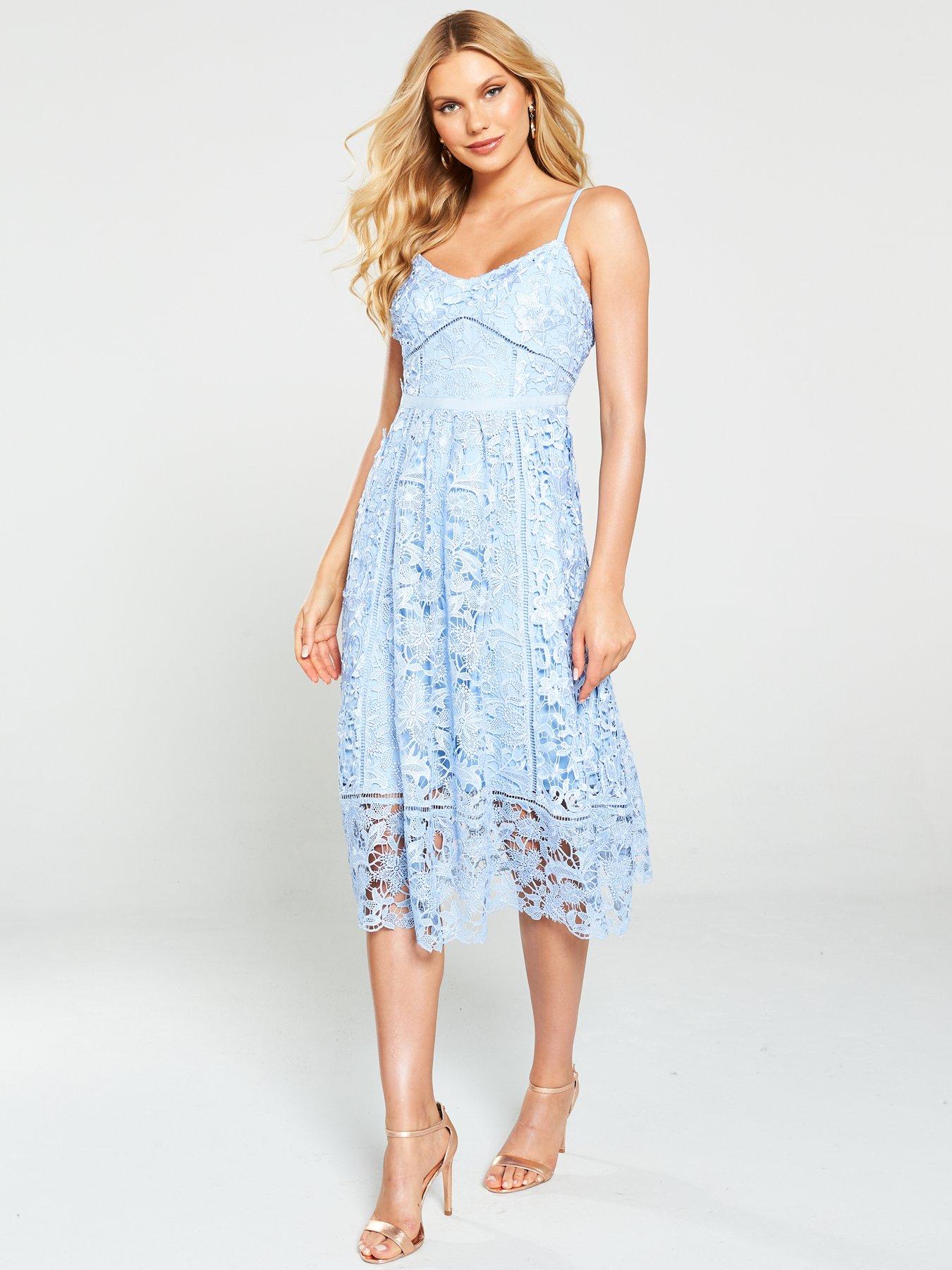 pale blue lace midi dress