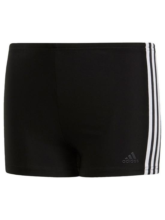 front image of adidas-swim-fit-boxer-3-stripe-youth-blackwhite