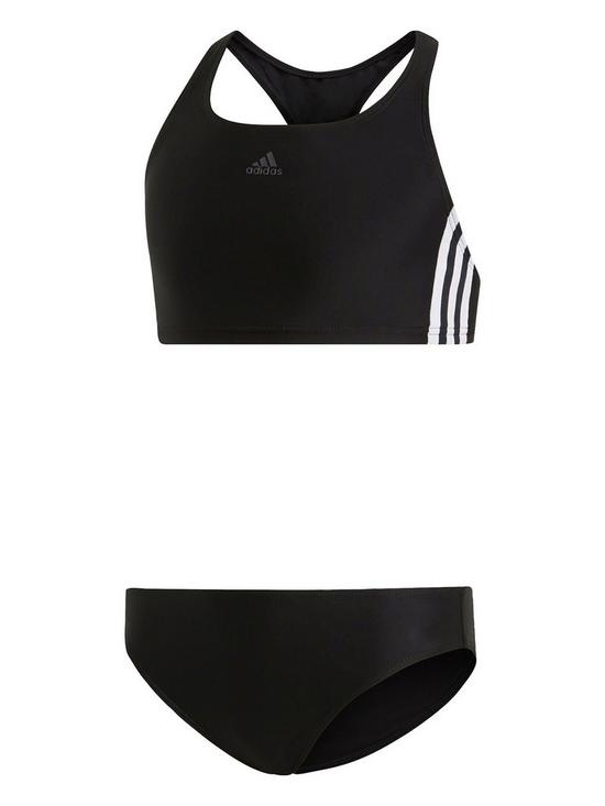front image of adidas-swim-fit-2pc-3stripe-youth