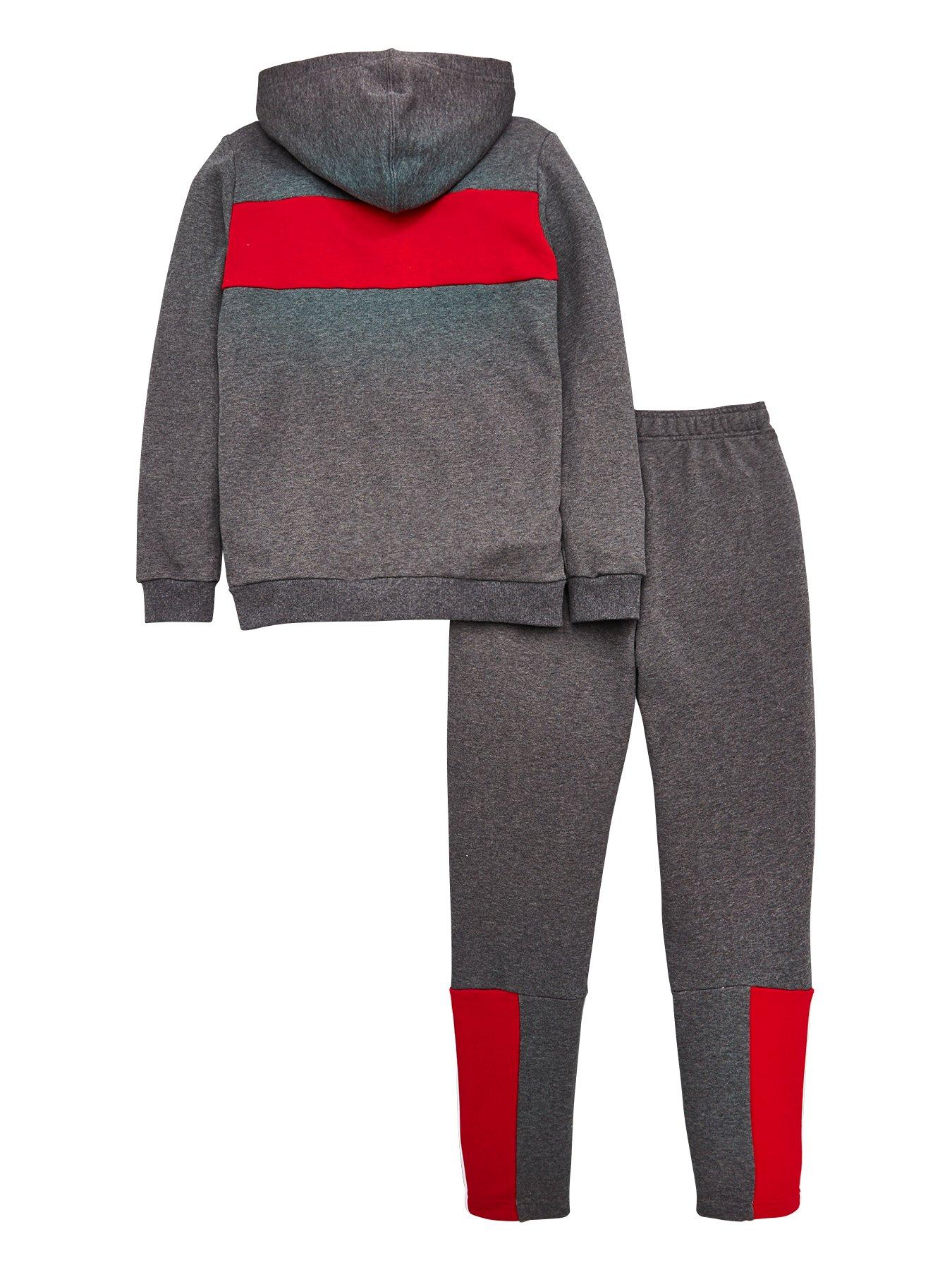 grey and red adidas tracksuit