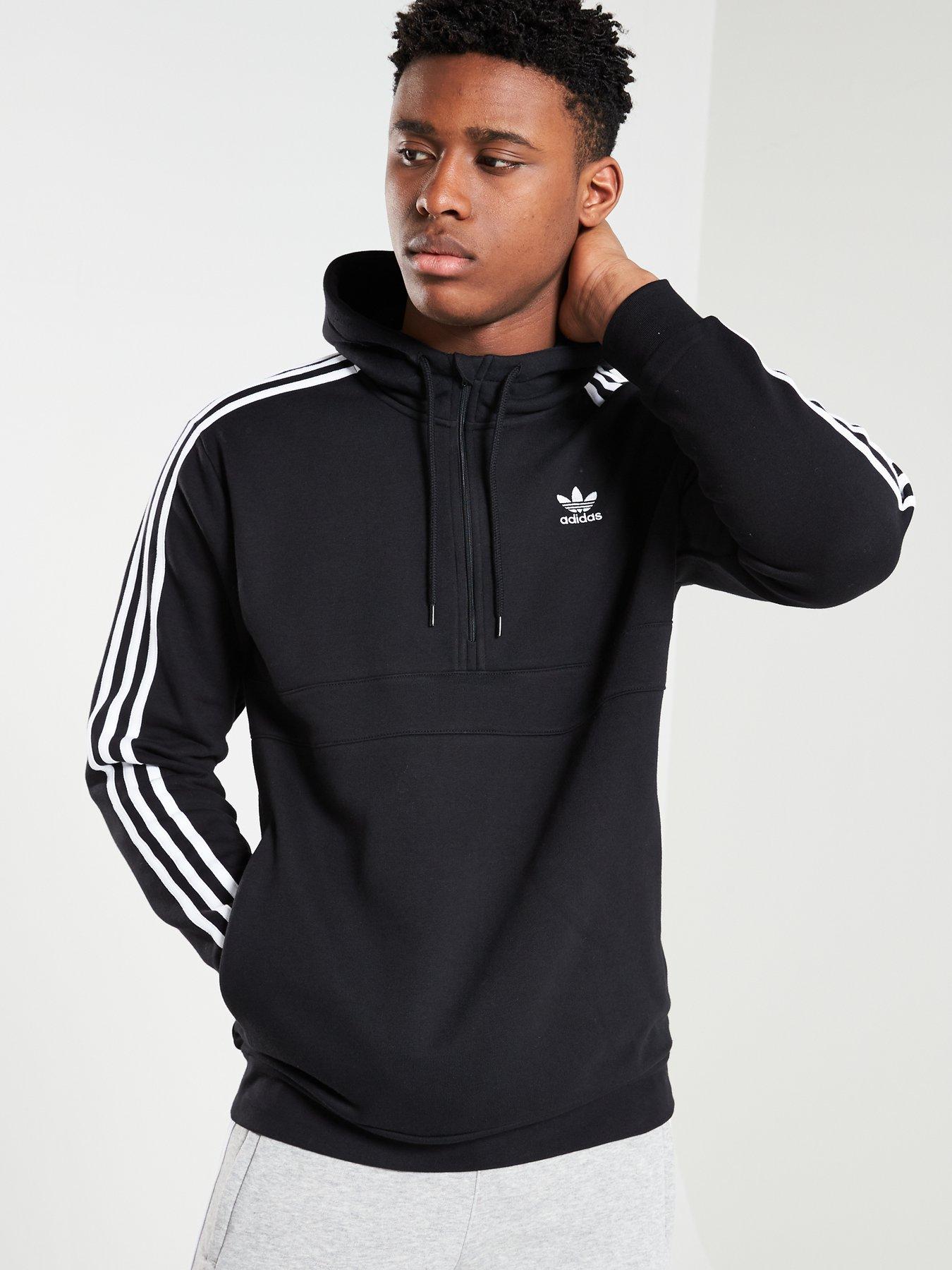 adidas originals three stripe zip thru hoodie in black