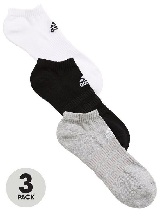 front image of adidas-cushion-low-socks-3-pack-greyblackwhite
