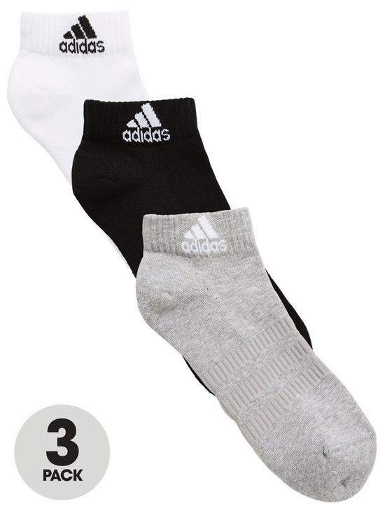front image of adidas-cushion-3-pack-ankle-socks-3-pack-greyblackwhite
