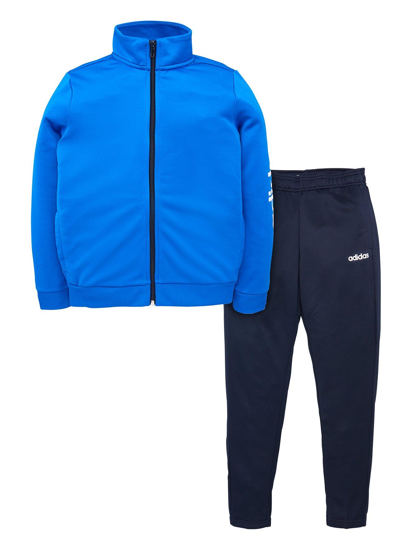 blue and white adidas tracksuit