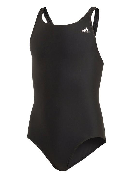 front image of adidas-youth-swim-fit-suit-black