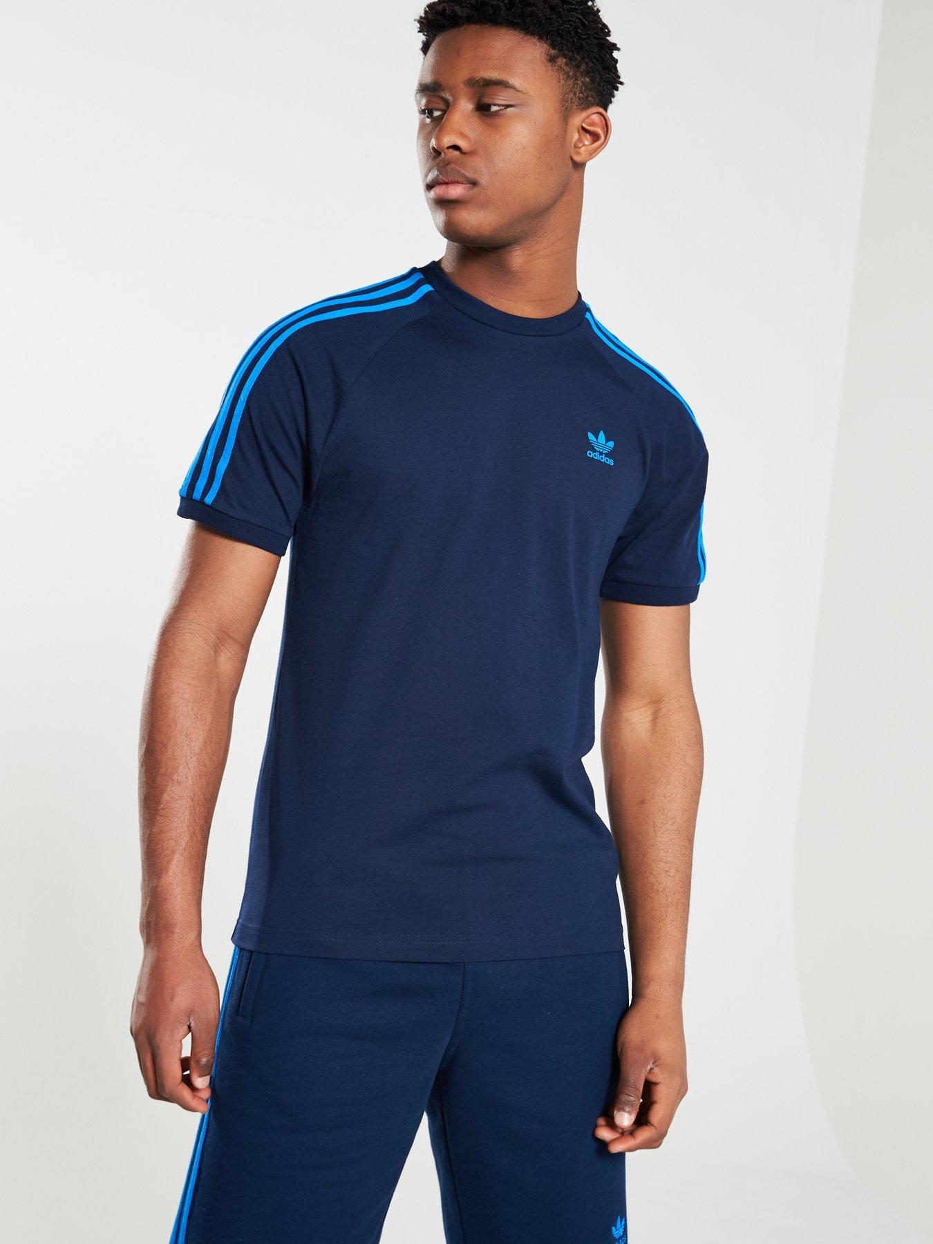 adidas originals california 3 stripe t shirt blue