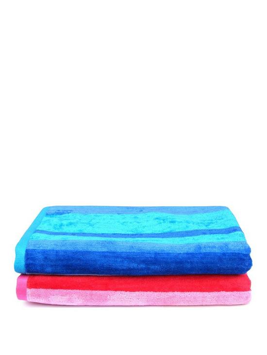 front image of downland-pair-of-striped-super-soft-beach-towels-ndash-pink-and-blue