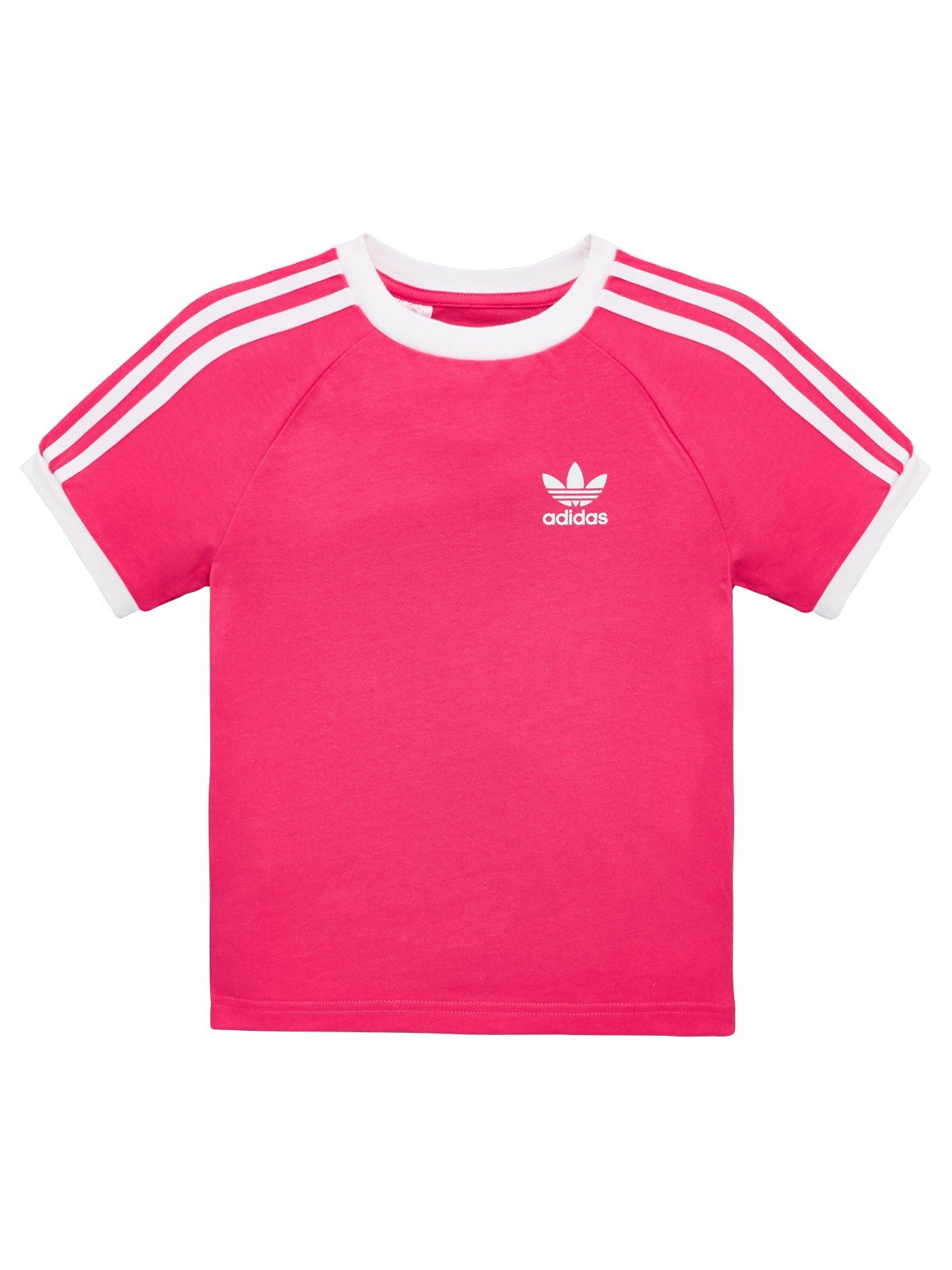 white adidas shirt with pink logo
