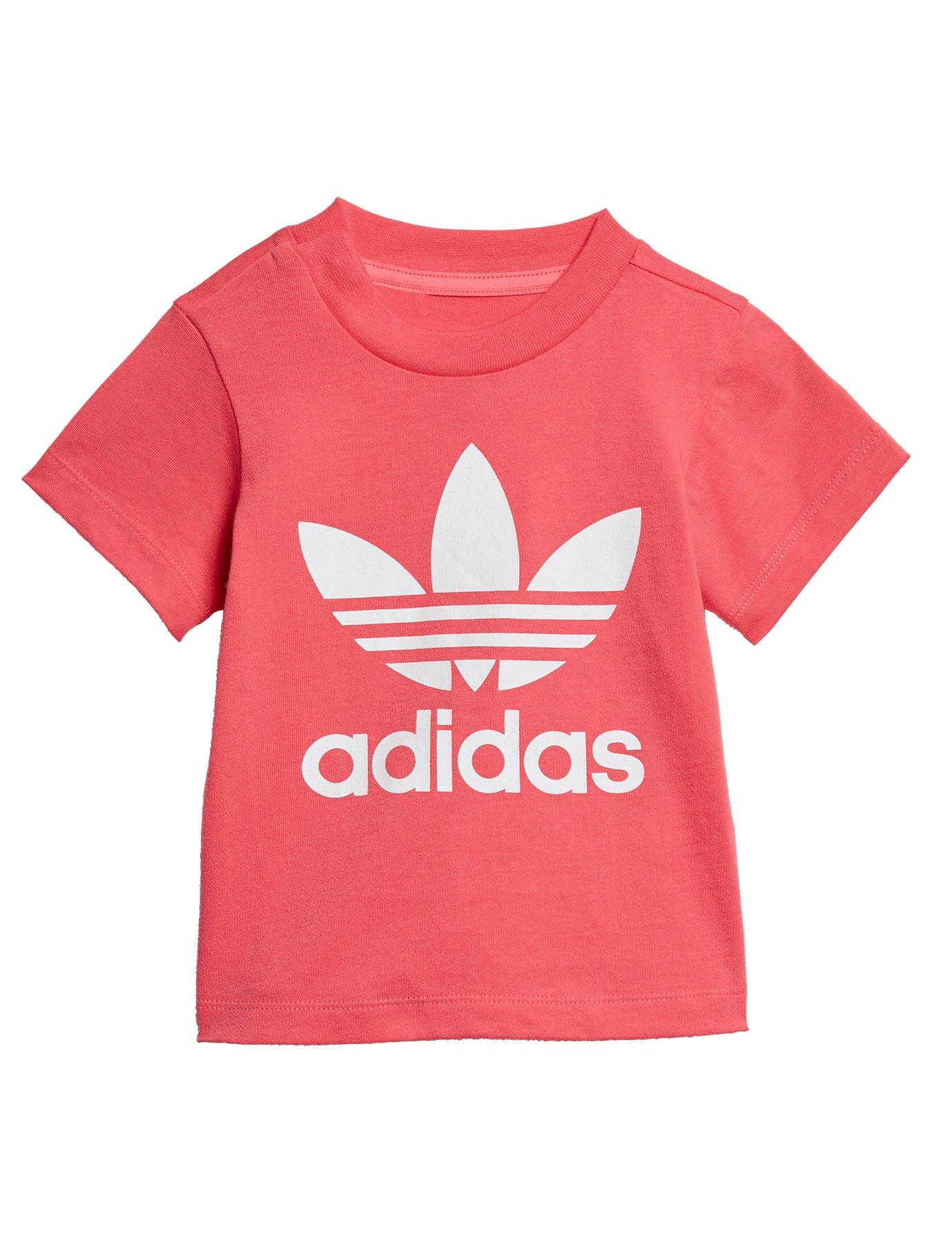 pink and white adidas shirt