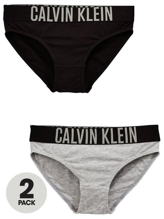 front image of calvin-klein-girls-2-pack-bikini-briefs-blackgrey
