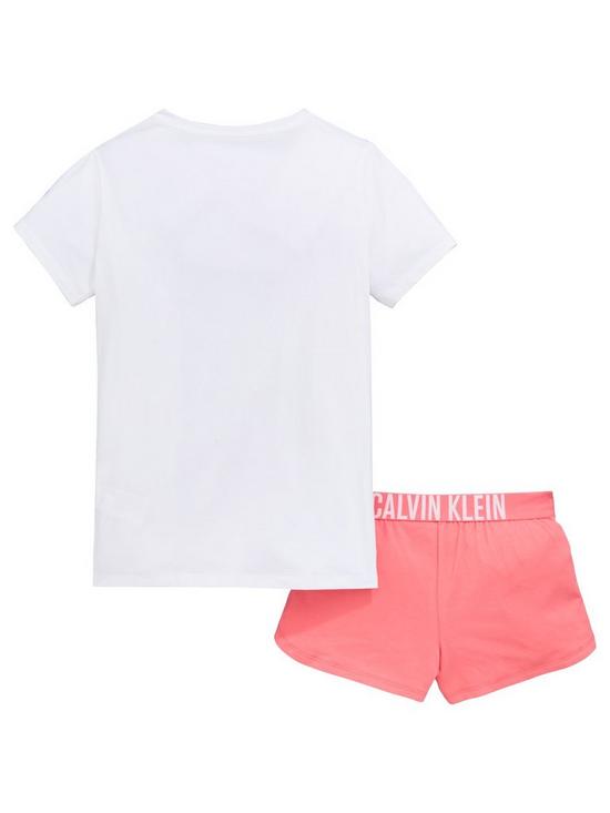 back image of calvin-klein-girls-shorty-pyjama-set-pinkwhite