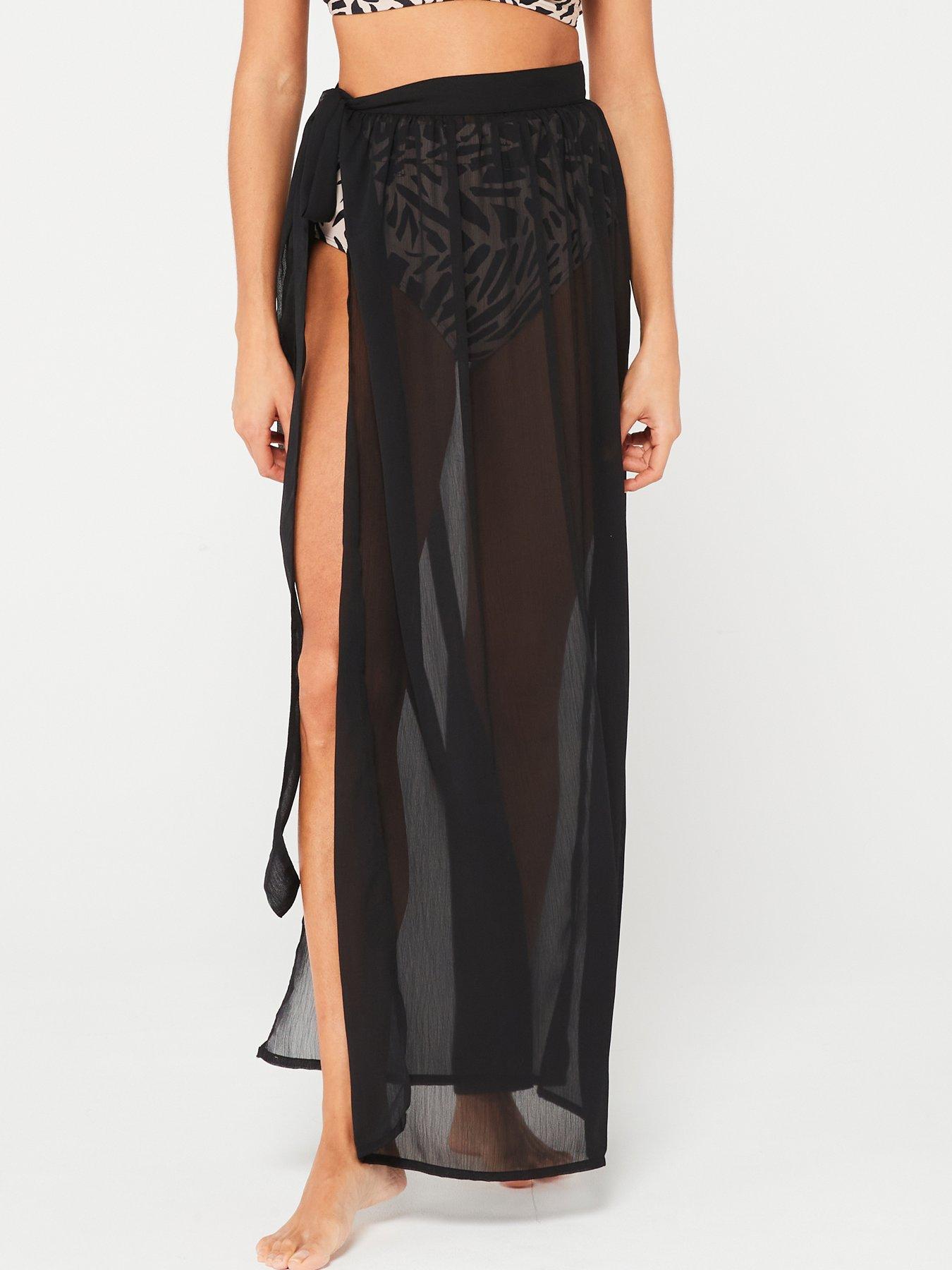 Image 1 of 6 of Everyday Chiffon Tie Side Maxi Beach Skirt - Black