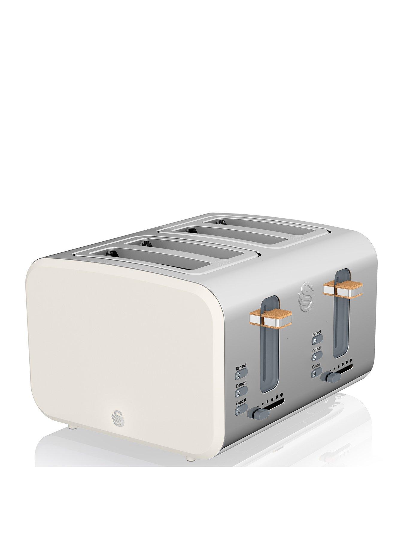 undefined ST14620WHTN Nordic 4-Slice Toaster with Defrost/Reheat/Cancel Functions, Cord Storage, 1500W, White