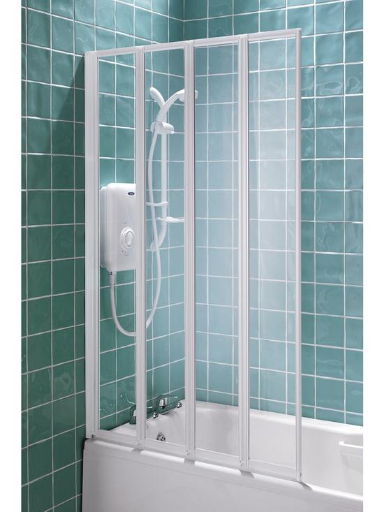 front image of aqualux-4-fold-bathshower-screen-white-140x84cm