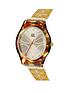  image of orla-kiely-bobby-champagne-and-tortoise-shell-dial-gold-stem-print-silicone-strap-ladies-watch