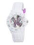  image of tikkers-silver-sunray-butterfly-print-dial-white-silicone-strap-kids-watch