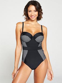 V by Very V By Very Shapewear Underwired Lace Panelled Swimsuit - Black Picture