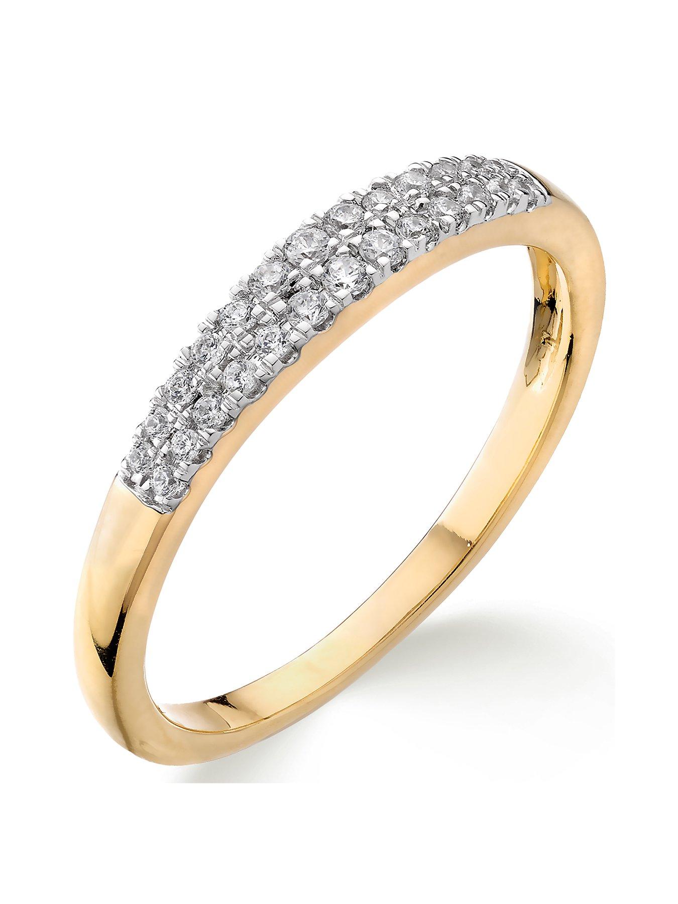 undefined 9ct Gold 15 Point Diamond Two Row Wedding Band