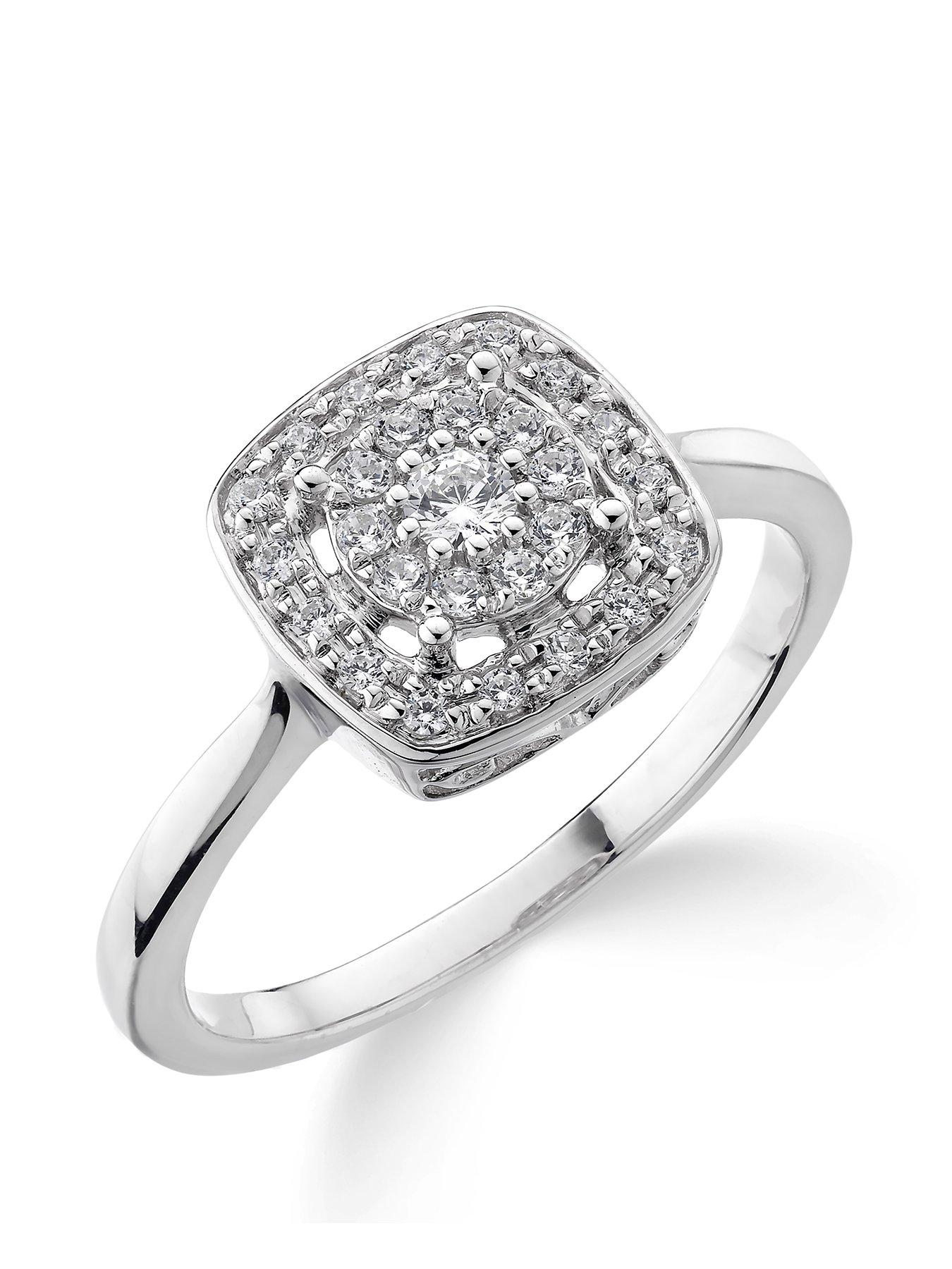 undefined 9ct White Gold 20 Point Diamond Square Set Cluster Ring