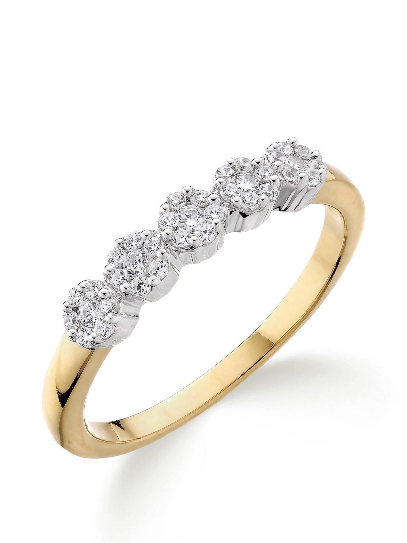 Love DIAMOND 9ct Gold 20 Point Diamond 5 Stone Eternity Ring