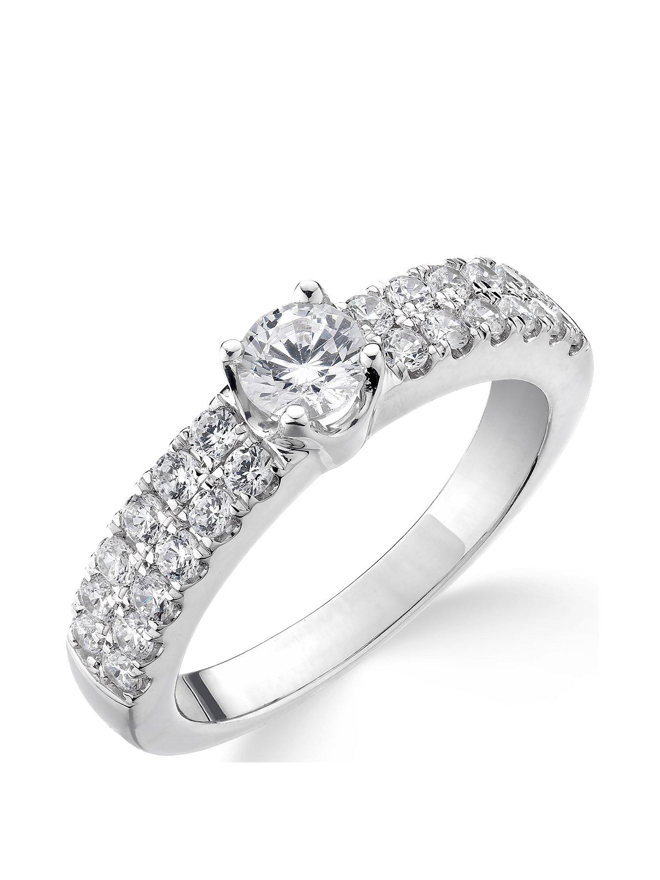 Love DIAMOND 9ct White Gold 1ct Two-Row Diamond Solitaire Ring with Set Shoulders