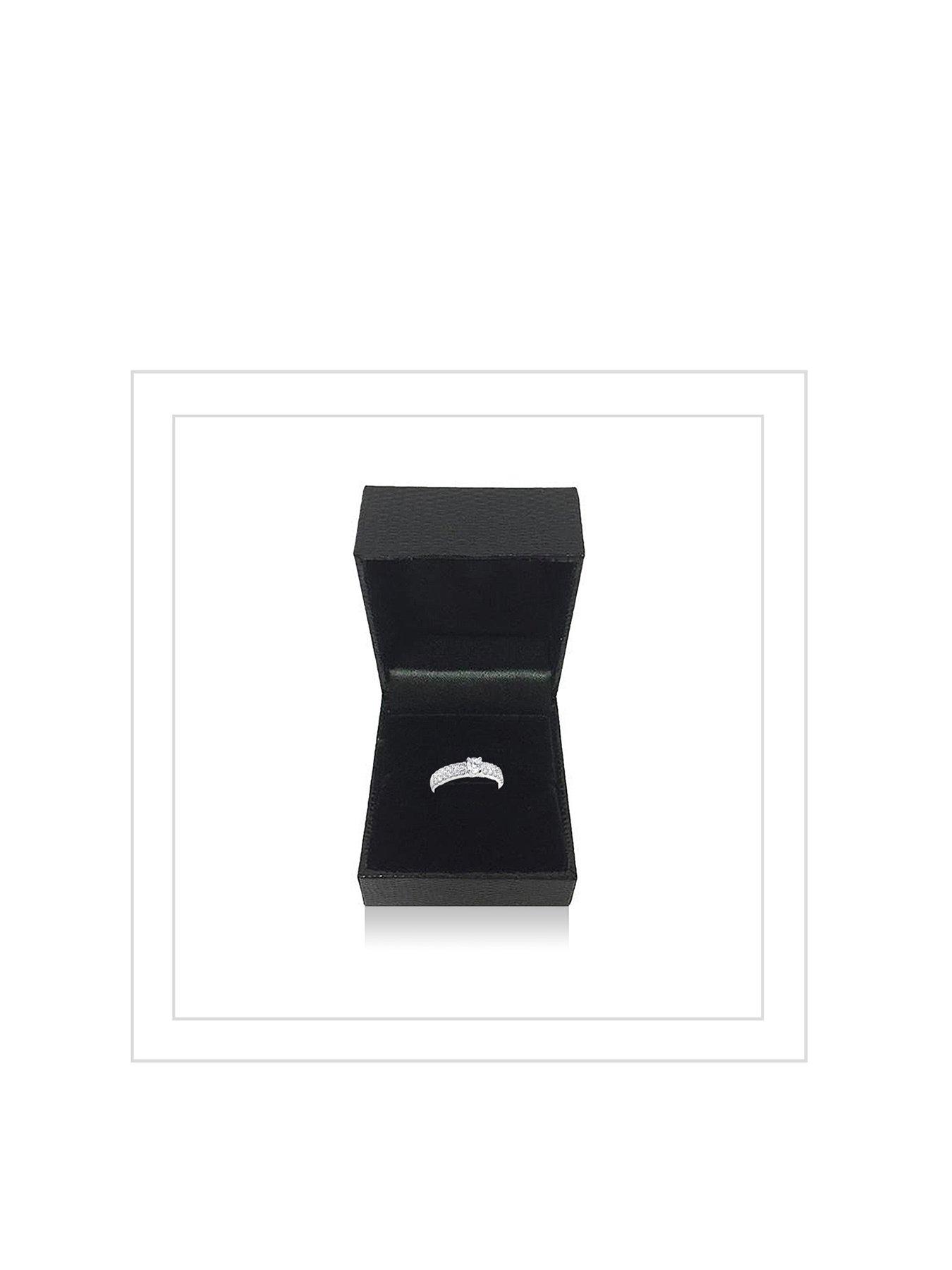  image of love-diamond-9ct-white-gold-1ct-two-row-diamond-solitaire-ring-with-set-shoulders