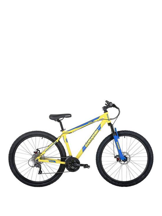 front image of barracuda-draco-4-19-inch-hardtail-24-speed-275-inch-yellow-blue-disc-brakes