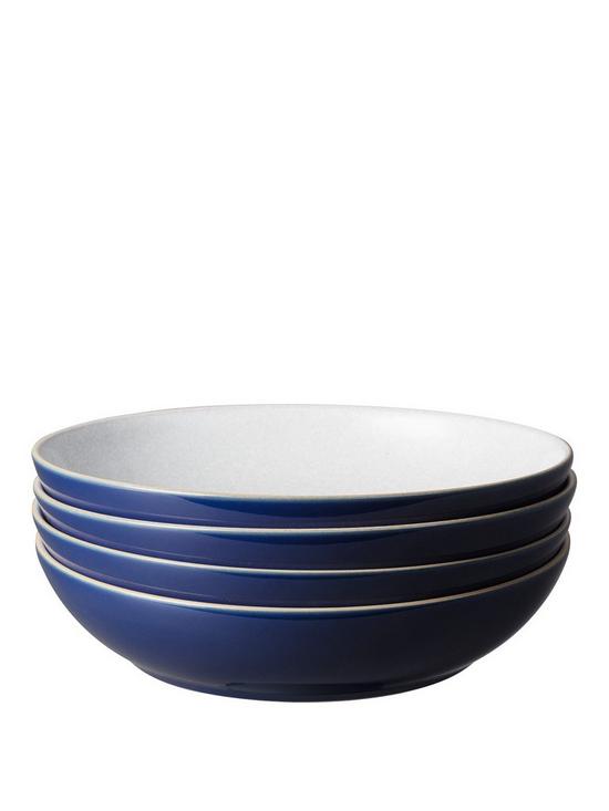 front image of denby-elements-4-piece-pasta-bowl-set-ndash-dark-blue