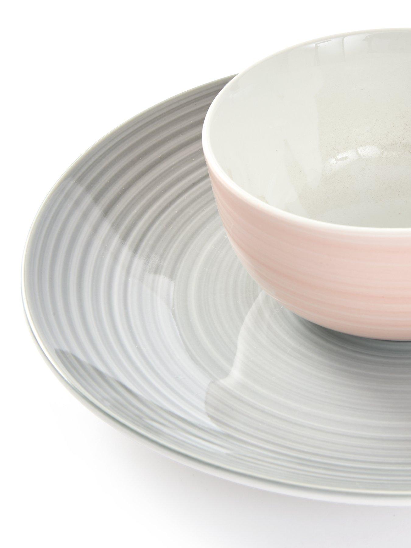 Image 5 of 6 of WATERSIDE Pink and Grey Spin Wash Dinner Service - 24-Piece Set