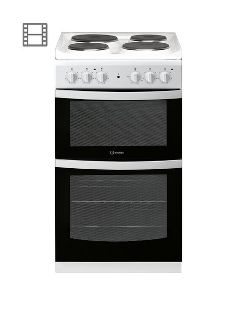 indesit-id5e92kmw-50cm-widenbspelectric-solid-platenbsptwin-cavity-single-oven-electricnbspcooker-white