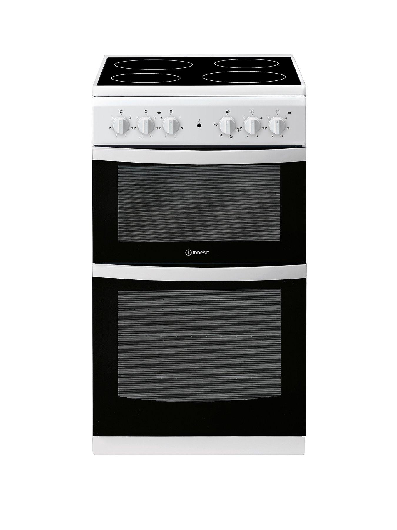 Image 1 of 7 of Indesit ID5V92KMW 50cm Electric Twin Cavity Single Oven Cooker - White