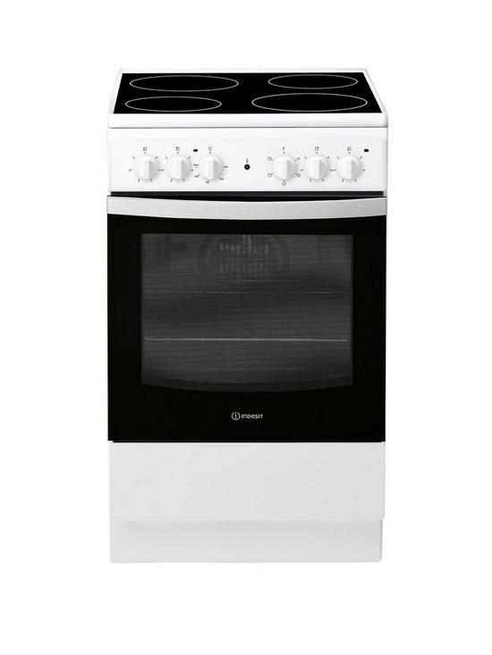 front image of indesit-is5v4khw-50cm-widenbspelectric-single-oven-cooker-white