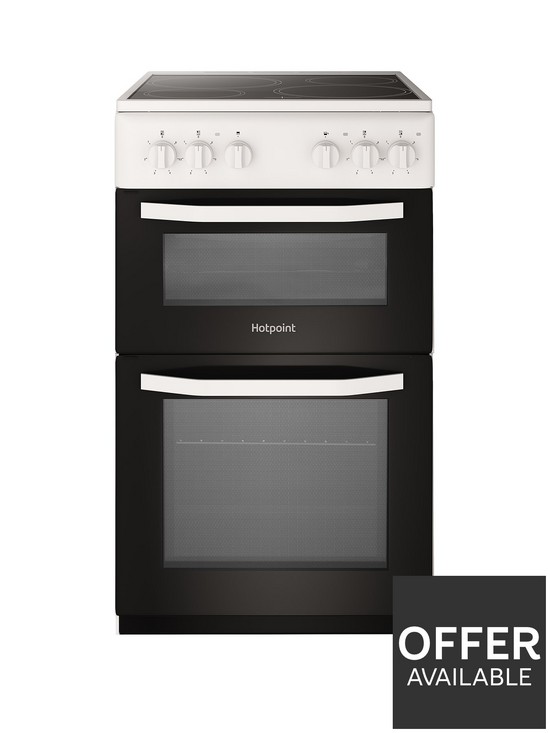 front image of hotpoint-hd5v92kcw-50cmnbspwide-electric-twin-cavity-single-oven-cooker-white