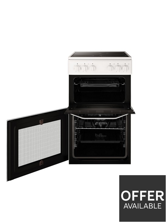 stillFront image of hotpoint-hd5v92kcw-50cmnbspwide-electric-twin-cavity-single-oven-cooker-white