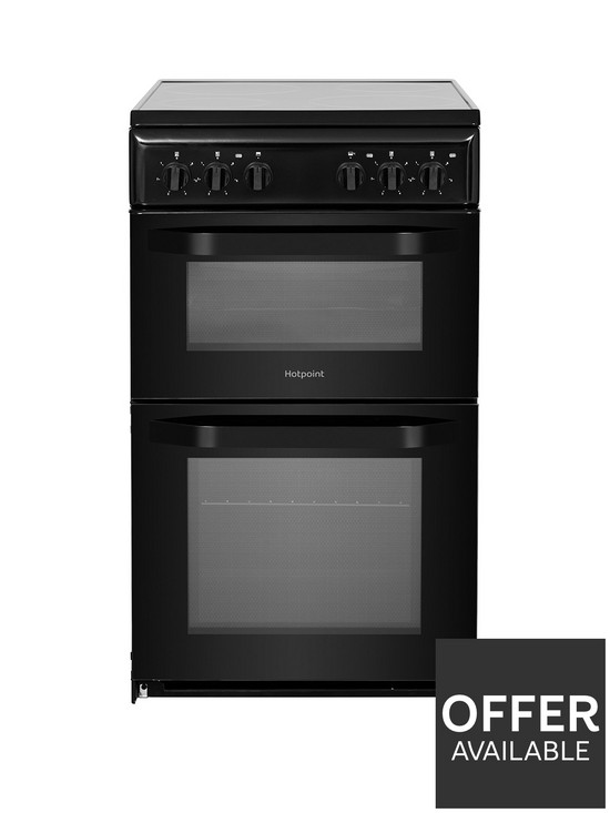 front image of hotpoint-hd5v92kcb-50cmnbspwide-electric-twin-cavity-single-oven-cooker-black