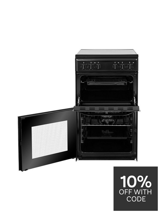 stillFront image of hotpoint-hd5v92kcb-50cmnbspwide-electric-twin-cavity-single-oven-cooker-black