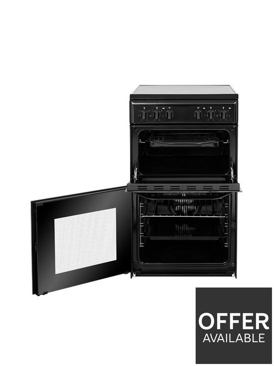stillFront image of hotpoint-hd5v92kcb-50cmnbspwide-electric-twin-cavity-single-oven-cooker-black