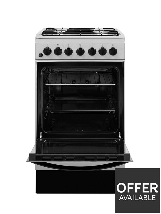 stillFront image of indesit-is5g4phss-50cm-dual-fuel-single-oven-cooker-stainless-steel