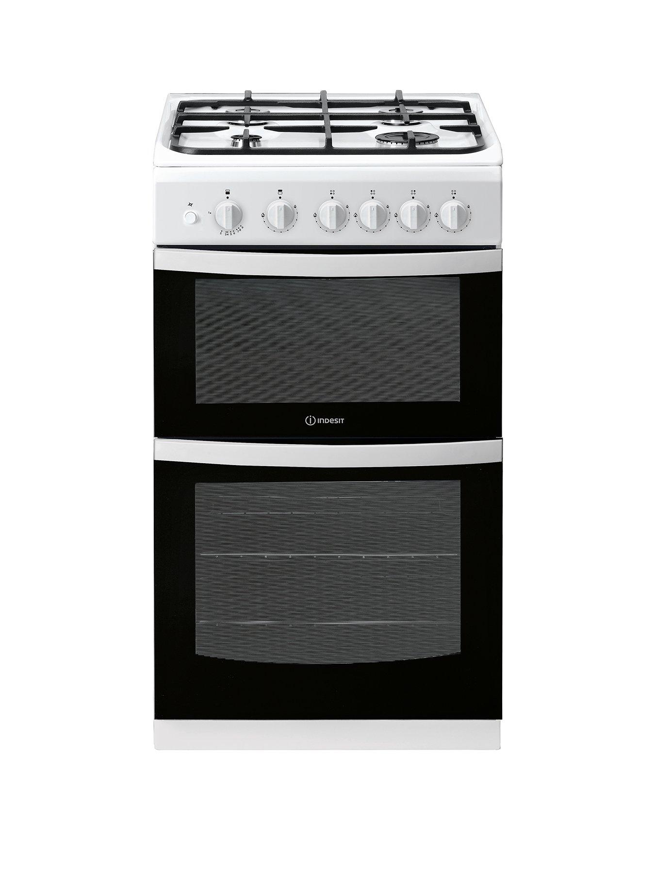  image of indesit-id5g00kmw-50cm-widenbsptwin-cavity-single-oven-gasnbspcooker-white