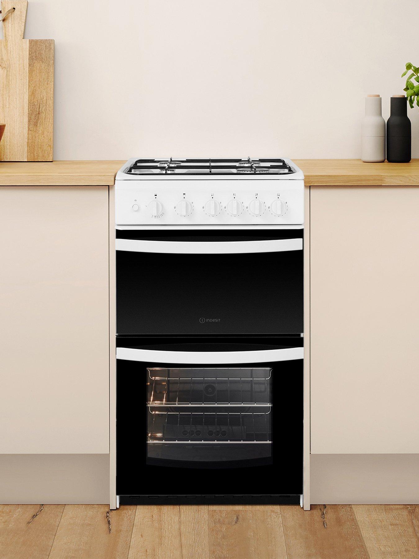  image of indesit-id5g00kmw-50cm-widenbsptwin-cavity-single-oven-gasnbspcooker-white