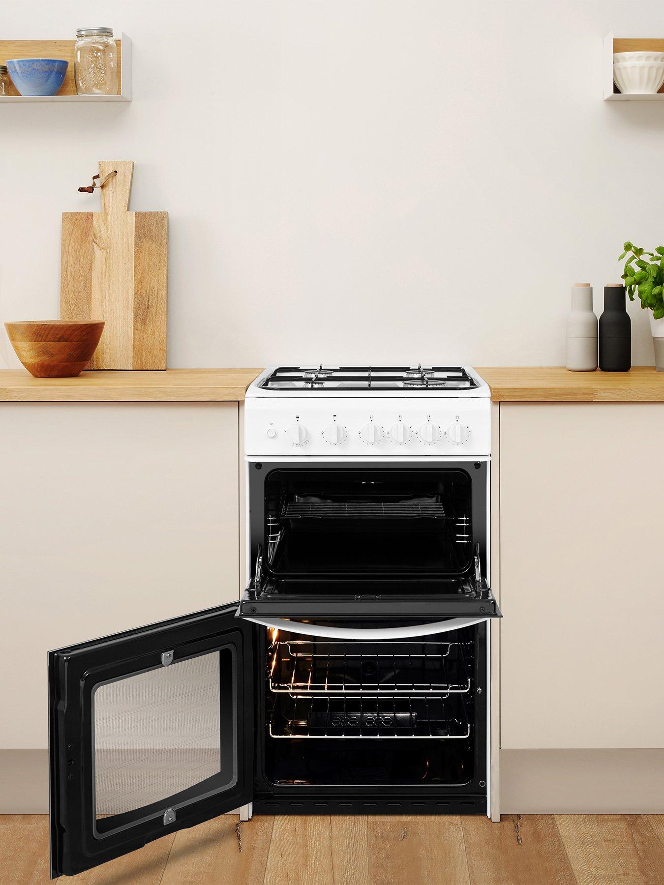  image of indesit-id5g00kmw-50cm-widenbsptwin-cavity-single-oven-gasnbspcooker-white