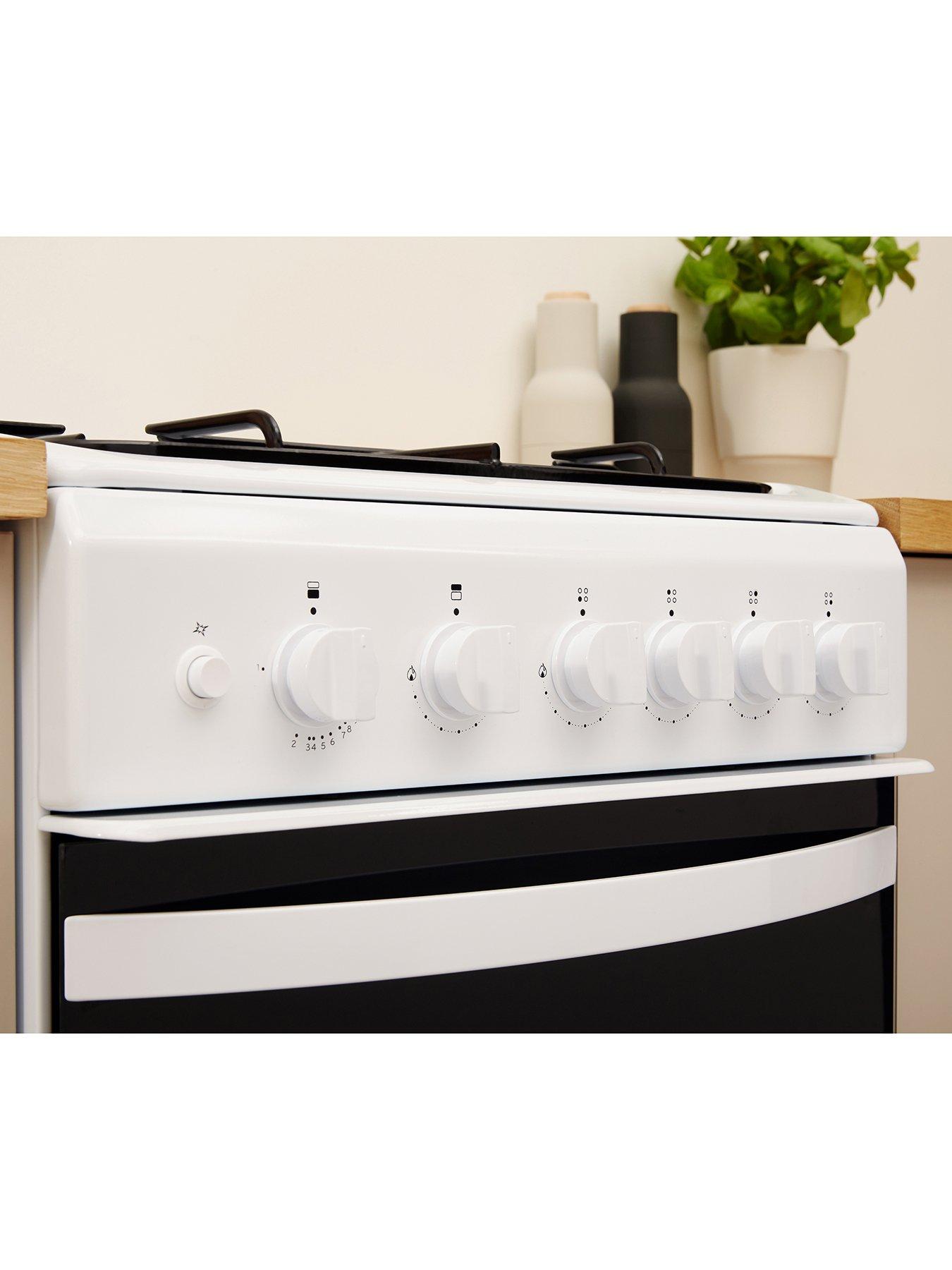  image of indesit-id5g00kmw-50cm-widenbsptwin-cavity-single-oven-gasnbspcooker-white