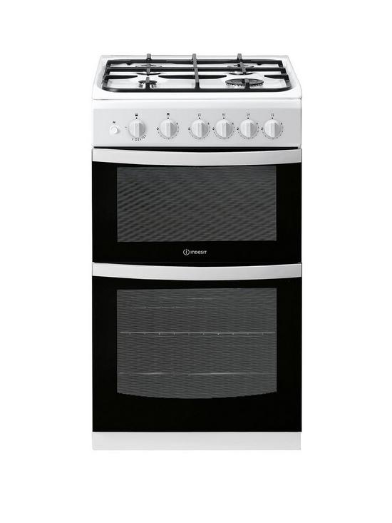 front image of indesit-id5g00kmwl-50cm-twin-cavity-gas-cooker-without-grill-white