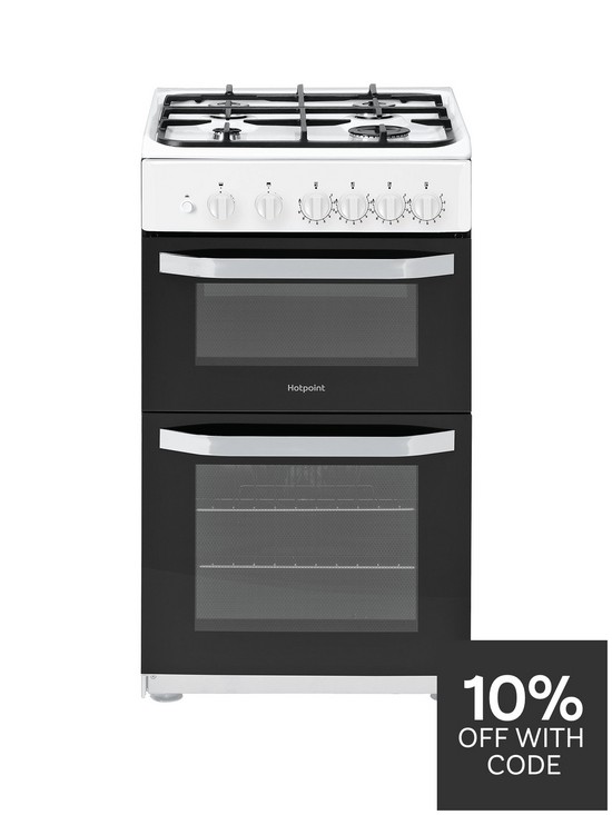 front image of hotpoint-hd5g00kcw-50cm-wide-gas-cooker-with-grill-white