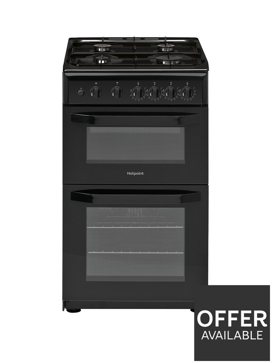 front image of hotpoint-hd5g00kcb-50cm-wide-gas-cooker-with-grillnbsp--black