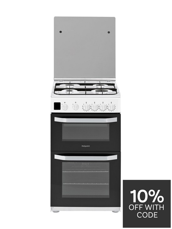 stillFront image of hotpoint-hd5g00ccw-50cmnbspwide-gas-double-oven-cooker-white
